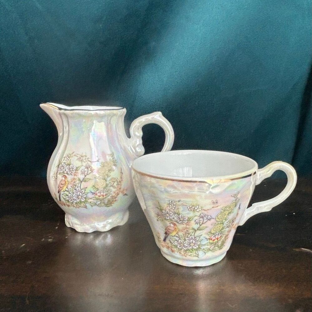 Pearlescent Iridescent Creamer and Demitasse Cup Set